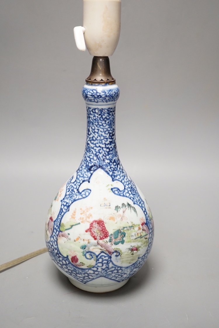 An 18th century Chinese famille rose vase mounted as a table lamp